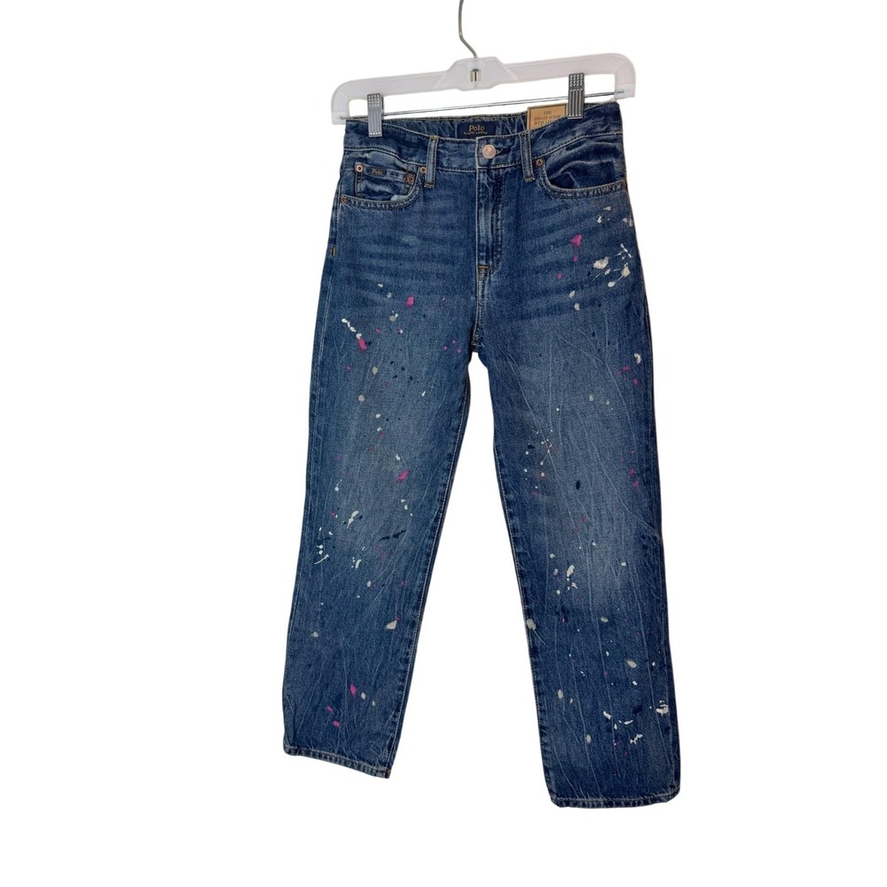 Polo Ralph Lauren Jeans Girls 12 Blue High Rise Straight Paint Splatter Denim